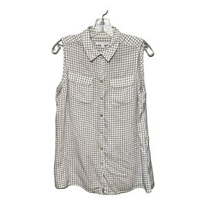 Foxcroft Arquette Top White Lightweight Plaid Sleeveless Button Up Size 8